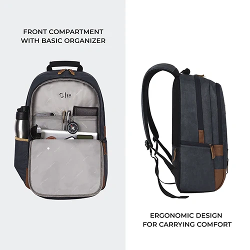 Gear Classic Faux Leather Navy Blue Tan Laptop Backpack GEAR