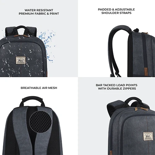 Gear Classic Faux Leather Navy Blue Tan Laptop Backpack GEAR