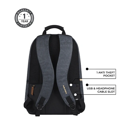 Gear Classic Faux Leather Navy Blue Tan Laptop Backpack GEAR