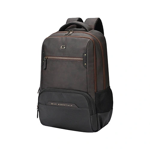 Gear Quantum 3 Anti-Theft Faux Leather Brown-Black Laptop Backpack, With Raincover GEAR
