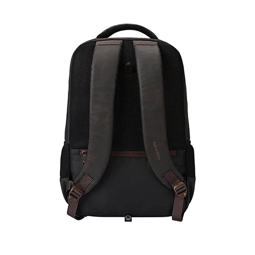 Gear Quantum 3 Anti-Theft Faux Leather Brown-Black Laptop Backpack, With Raincover GEAR