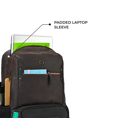 Gear Quantum 3 Anti-Theft Faux Leather Brown-Black Laptop Backpack, With Raincover GEAR