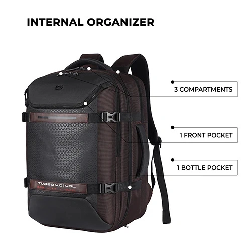 Gear Turbo 4 Anti-Theft Faux Leather Brown-Black Laptop Backpack GEAR