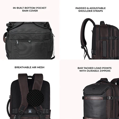 Gear Turbo 4 Anti-Theft Faux Leather Brown-Black Laptop Backpack GEAR