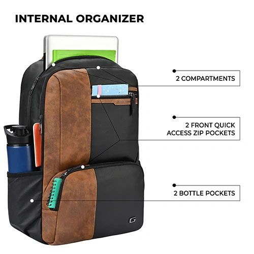 Gear Vintage 4 Anti-Theft Faux Leather Black Tan Laptop Backpack GEAR