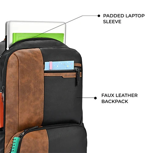 Gear Vintage 4 Anti-Theft Faux Leather Black Tan Laptop Backpack GEAR