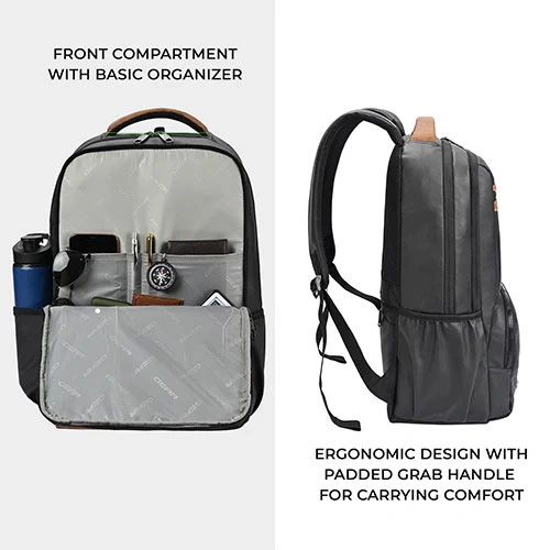 Gear Vintage 4 Anti-Theft Faux Leather Black Tan Laptop Backpack GEAR