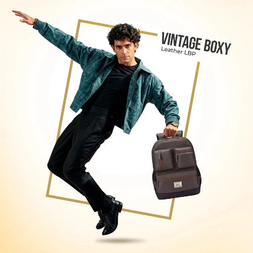 Gear Vintage Boxy Faux Leather Brown-Black Laptop Backpack GEAR