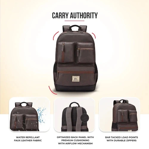 Gear Vintage Boxy Faux Leather Brown-Black Laptop Backpack GEAR
