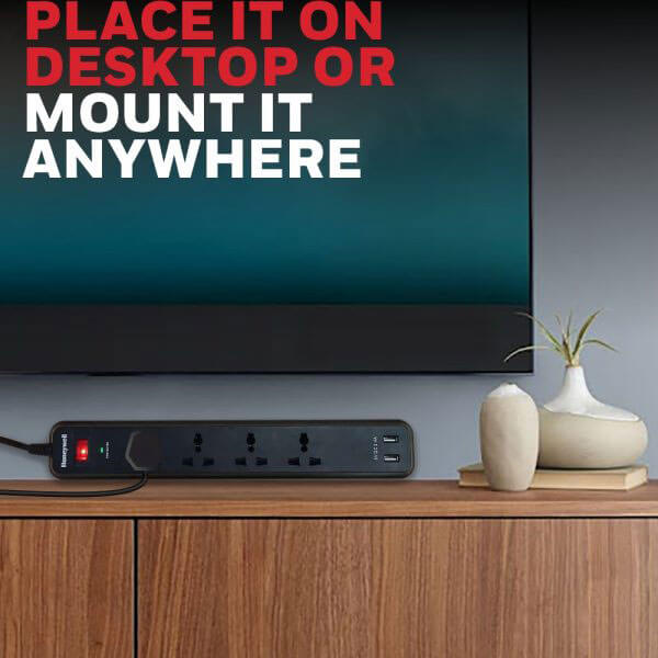 Honeywell 4 Socket 2 Meter Surge Protector (Black) HONEYWELL