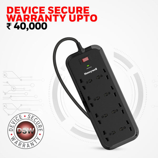 Honeywell 8 Socket 2 Meter Surge Protector (Black) HONEYWELL