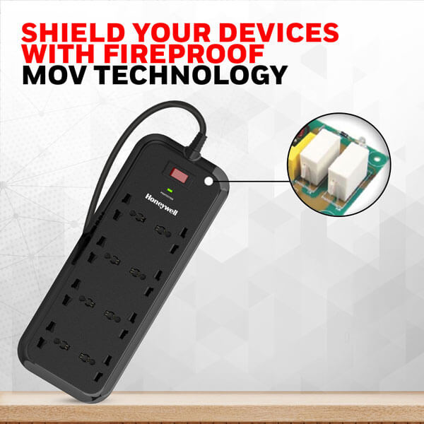 Honeywell 8 Socket 2 Meter Surge Protector (Black) HONEYWELL