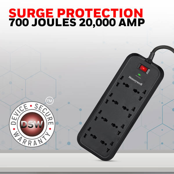 Honeywell 8 Socket 2 Meter Surge Protector (Black) HONEYWELL