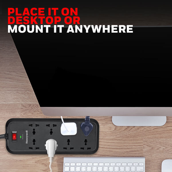 Honeywell 8 Socket 2 Meter Surge Protector (Black) HONEYWELL