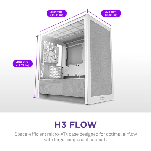 NZXT H3 Flow White M-ATX Mini Tower Case 2025 Edition NZXT