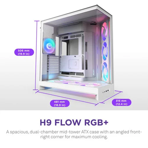Nzxt H9 Flow RGB Plus 2025 Edition White E-ATX Mid Tower Case NZXT