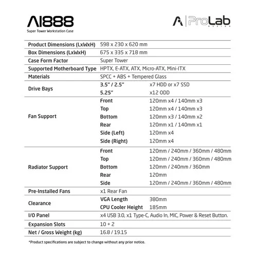 ProLab Design AI888 Super Tower Workstation PC Case ProLab DESIGN