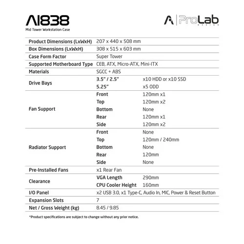 ProLab Design AI838 Mid Tower Workstation Case ProLab DESIGN