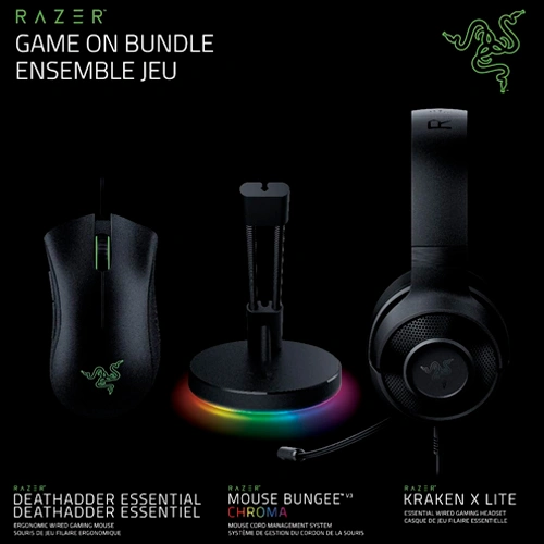 Razer Game On Bundle of Mouse, Mouse Cable Holder and Headset RAZER