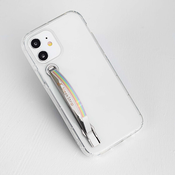 SleekStrip Phone Stand and Grip - Chrome Base with Light Rainbow Strip SLEEKSTRIP