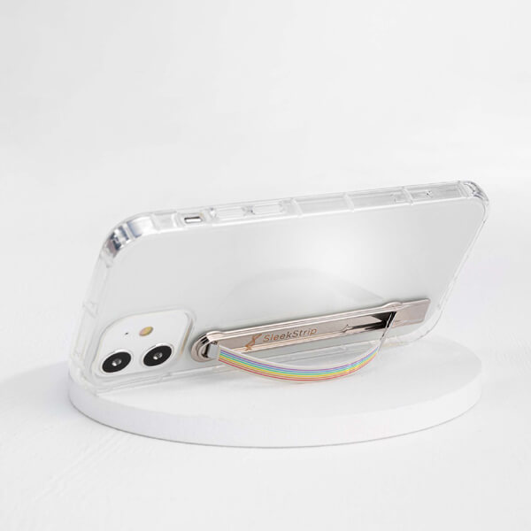SleekStrip Phone Stand and Grip - Chrome Base with Light Rainbow Strip SLEEKSTRIP