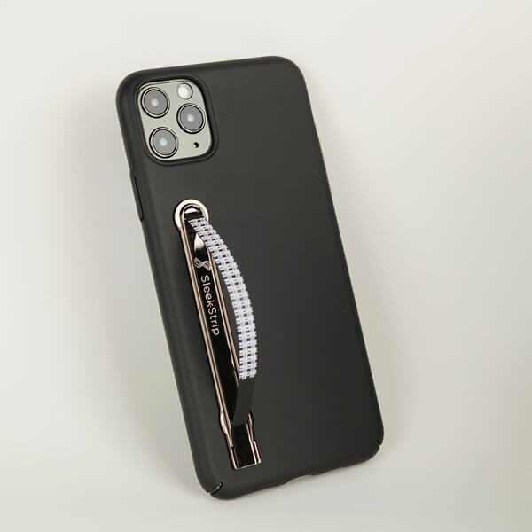 SleekStrip Phone Stand and Grip - Gunmetal Base with Maya Monogram Strip SLEEKSTRIP