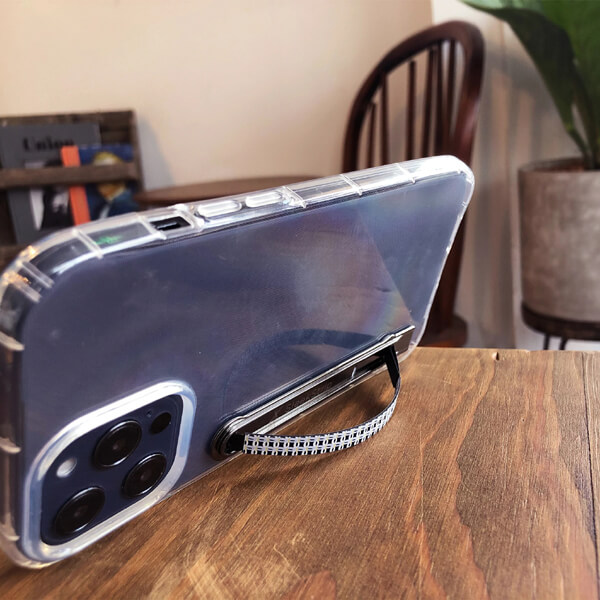 SleekStrip Phone Stand and Grip - Gunmetal Base with Maya Monogram Strip SLEEKSTRIP