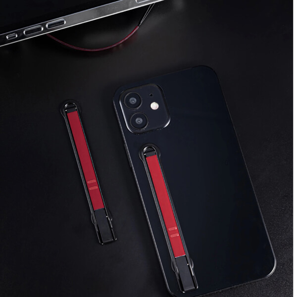 SleekStrip Phone Stand and Grip - Matte Black Base with Burgundy Red Strip SLEEKSTRIP