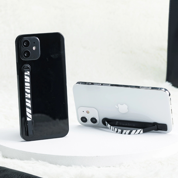 SleekStrip Phone Stand and Grip - Matte Black Base With Zebra Strip SLEEKSTRIP
