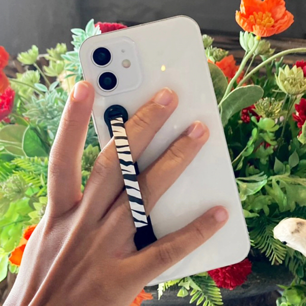 SleekStrip Phone Stand and Grip - Matte Black Base With Zebra Strip SLEEKSTRIP