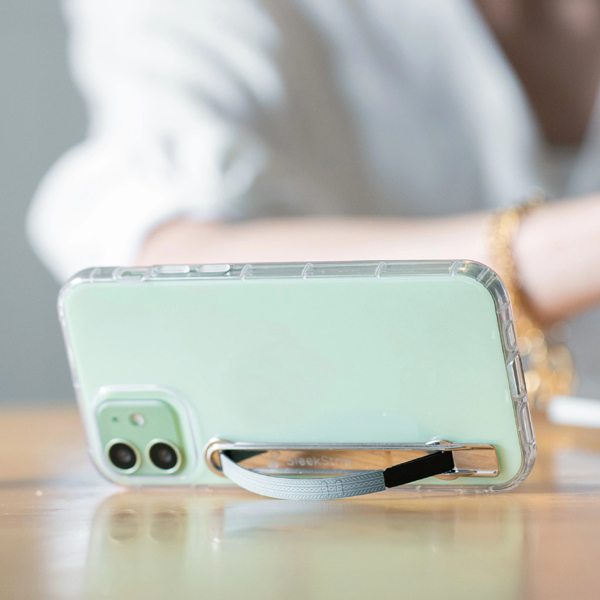 SleekStrip Phone Stand and Grip - Chrome Base with Al Aqua Braid Strip SLEEKSTRIP