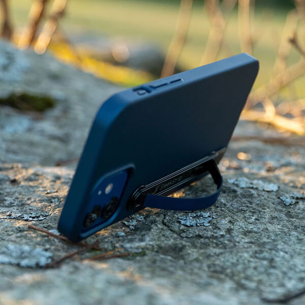 SleekStrip Phone Stand and Grip - Mattle Black Base with Navy Blue Strip SLEEKSTRIP