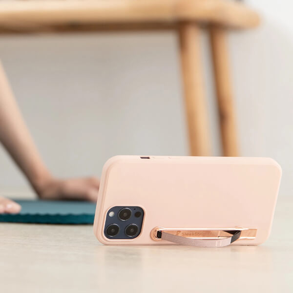 SleekStrip Phone Stand and Grip - Rose Gold Base with Coral Braid Strip SLEEKSTRIP