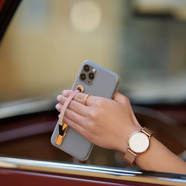SleekStrip Phone Stand and Grip - Rose Gold Base With Ruby Sunset Strip SLEEKSTRIP
