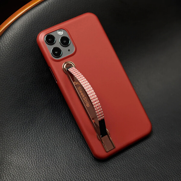 SleekStrip Phone Stand and Grip - Rose Gold Base with Scarlet Monogram Strip SLEEKSTRIP