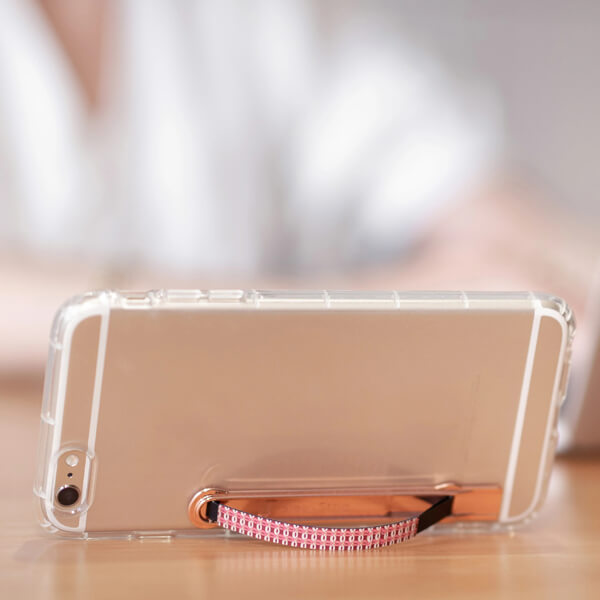 SleekStrip Phone Stand and Grip - Rose Gold Base with Scarlet Monogram Strip SLEEKSTRIP